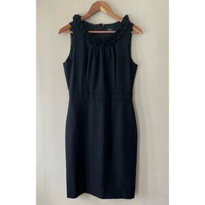 J. Crew Sz 6 Black Suiting Midi Lined Tank Dress Sheath Rosette Ruffle Appliqué